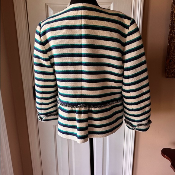 Talbots Blue, Green and White Striped Fringed Blazer - Picture 6 of 12